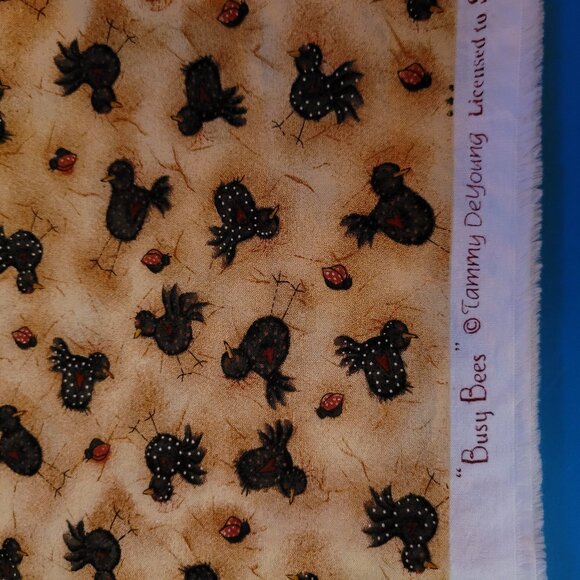 Small Chickens on Tan Background Fabric Remnant 1 Yard + by 43" - Picture 4 of 4